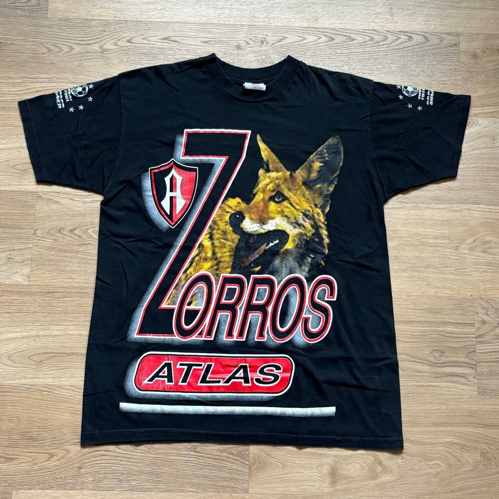 Vtg La Playa Atlas Zorros Graphic T Shirt Mens XL Black Excellent Soccer Tee